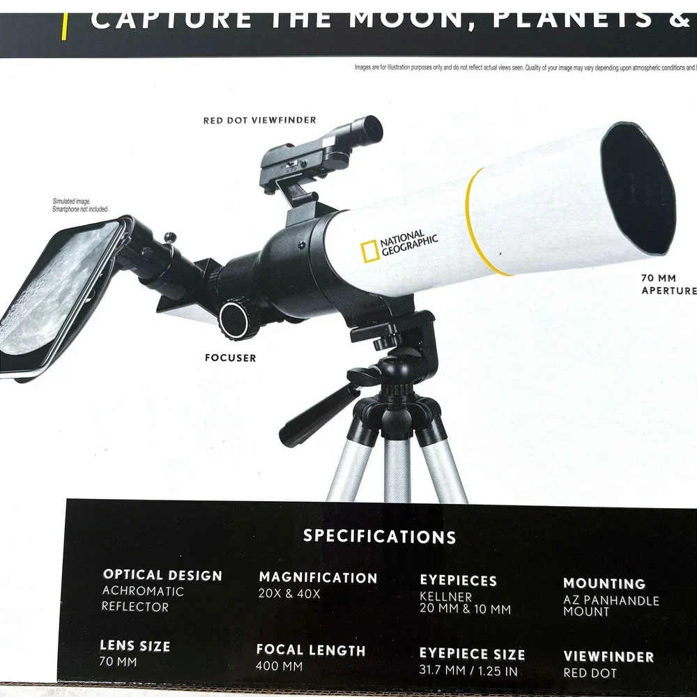 National Geographic RT70400 70mm Reflector Telescope Panhandle Mount White Black